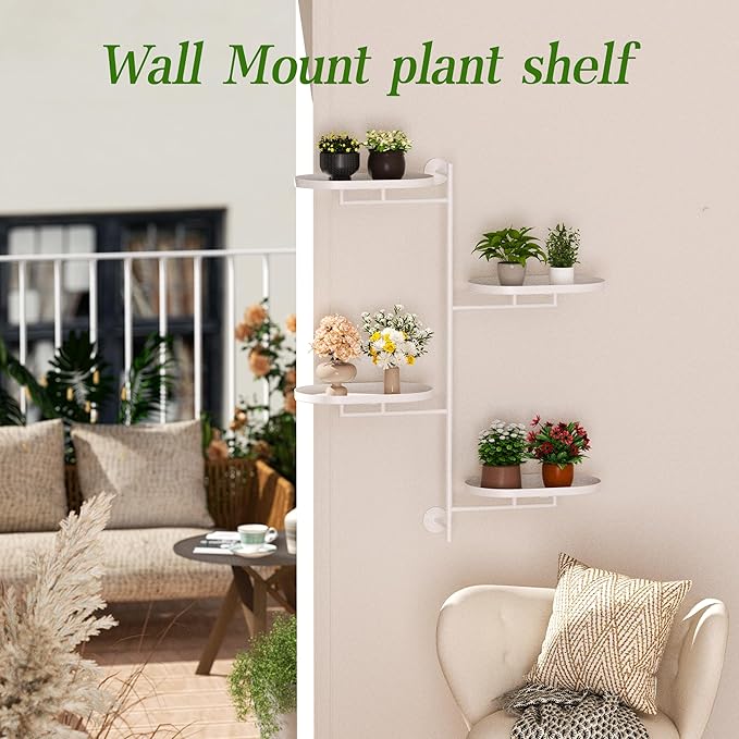 YQSLYSF Window Rotating Plant Stand Shelf Indoor White Metal Floating Shelves 4-Tier Wall Mount Plant hanger Holders for Wall Planter Modern Home Decor window sill gifts