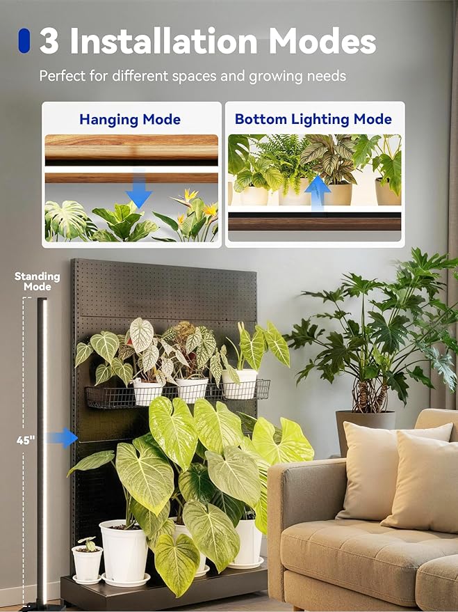GLOWRIUM Grow Lights for Indoor Plants, 30W Vertical Plant Grow Lights with Auto-Timer, Full Spectrum LED Standing Plant Grow Light, 3 Light Modes, 6-Level Dimmable (45in)