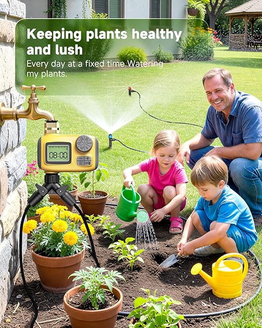 246FT Drip Irrigation System with LCD Timer, Automatic Watering System Kits,1/2 Inch Hose 1/4 Inch Distribution Tubing 3 Sprayer Types, for Garden, Greenhouse, Garden, Lawn