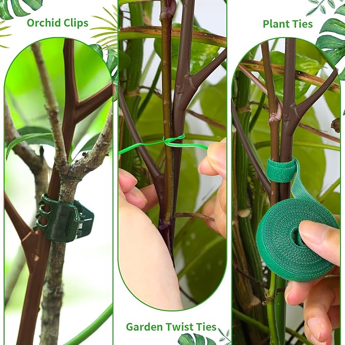 ROADPLUM 4 Pack 27.56" Detachable Twig Plant Support Stakes Set, Blends in to Plant, Branch Plant Sticks with Orchid Clips Twist Plant Ties, Twig Trellis for Indoor Outdoor Plants Potted Plants Flower