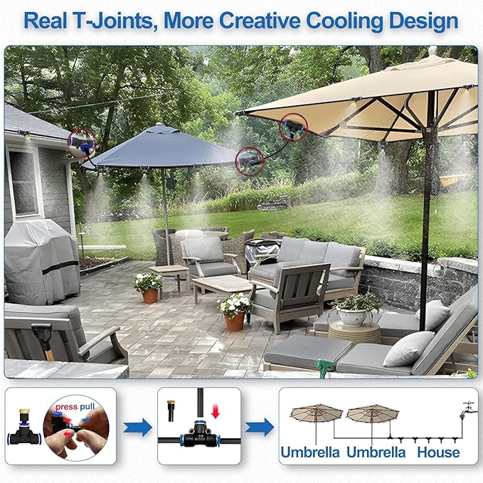 Outdoor Misters for Patio Cooling, Misting System 65Ft (20M), Water Misters for Cooling Multi-Area, Backyard, Garden, Greenhouse, Umbrella, Deck, Canopy, Pool, Porch, Gazebo, Trampoline, BBQ