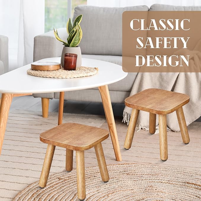 Chunful 2 Pcs Small Wooden Step Stool for Kids 9 Inch Decorative Cute Footstool