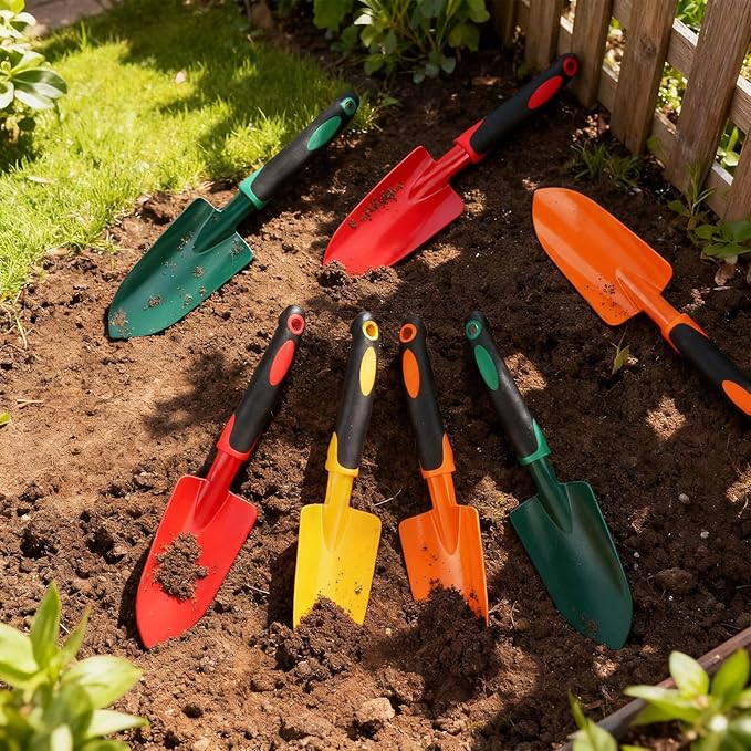 Yaocom 12 Pcs Garden Shovel Aluminum Alloy Heavy Duty Trowel Small Digging Shovels Metal Hand Trowel Spade with Soft Handle for Garden Lawn Yard Planting Tool (Wide Shovel,Multicolor)