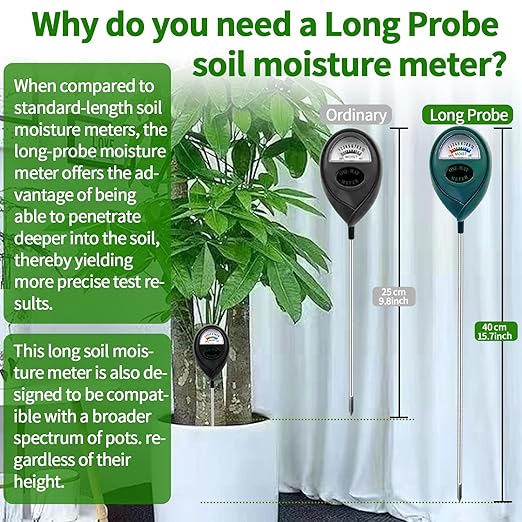 2 Packs Extended Long Probe Soil Moisture Meter, Long Probe Soil Moisture Meter for Plants, Plant Water Meter Soil Meter Moisture Sensor Hygrometer for Indoor Outdoor Plant Care, No Battery Needed