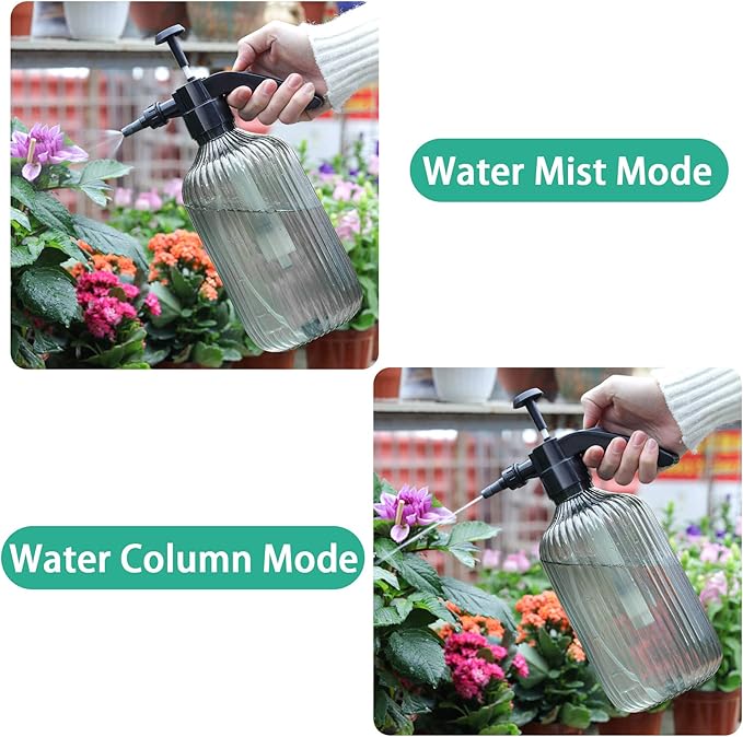 T4U Fine Mist Spray Bottle Plastic Grey 2L, Hand Held Pressure Plant Mister with Top Pump, Empty Water Sprayer Watering Can with Adjustable Nozzle for Indoor and Outdoor Gardening and Home Cleaning