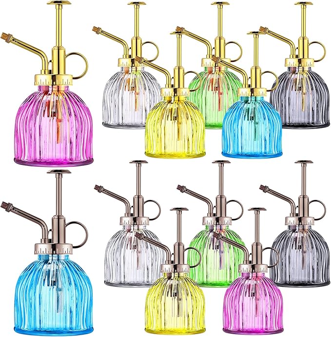 Maxdot 12 Pcs Plant Mister Glass Spray Bottle, 6.1" Tall Vintage Style Decorative Plant Atomizer Watering Can Pot with Plastic Top Pump Succulent Watering Bottle