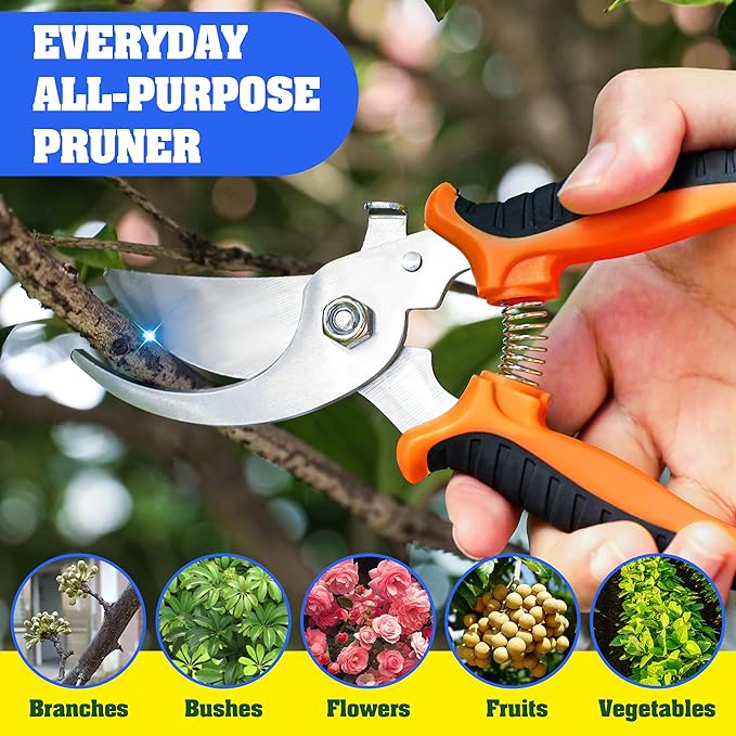 EWPJDK 4 Pack Garden Pruning Shears, Stainless Steel Garden Shears, Gardening Shears, Garden Scissors, Clippers, Pruning Snips, Pruning Shears for Gardening Tools (Orange)