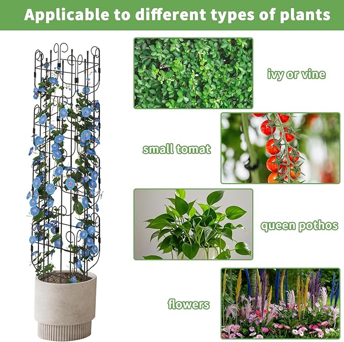 Garden Trellis for Climbing Plant, Adjustable Height Tower Potted Cages for Flowers Fruits Vegetable Vines Indoor & Outdoor, Rustproof Metal Pothos Plant Climbing Support