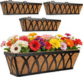 24 Inch Window Box Planter with Coco Liner for Hanging Outdoor Plants, 4 Pack Railing Planter Boxes with Adjustable Brackets for Balcony Deck Porch & Patio Garden Decor, Black