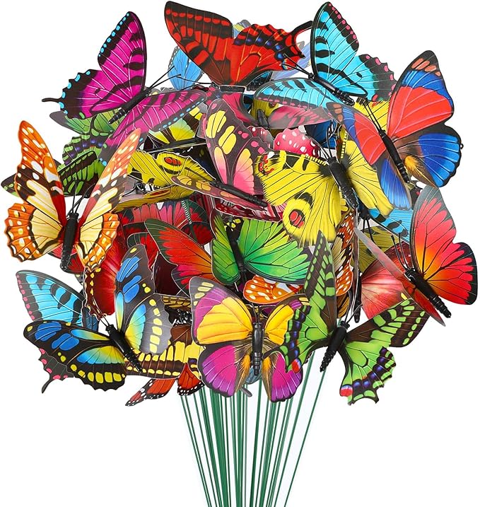 Augshy 75 Pcs Butterfly Decoration Stakes Garden Butterfly Wing Width 3.5in Ornaments for Indoor/Outdoor Christmas Decor