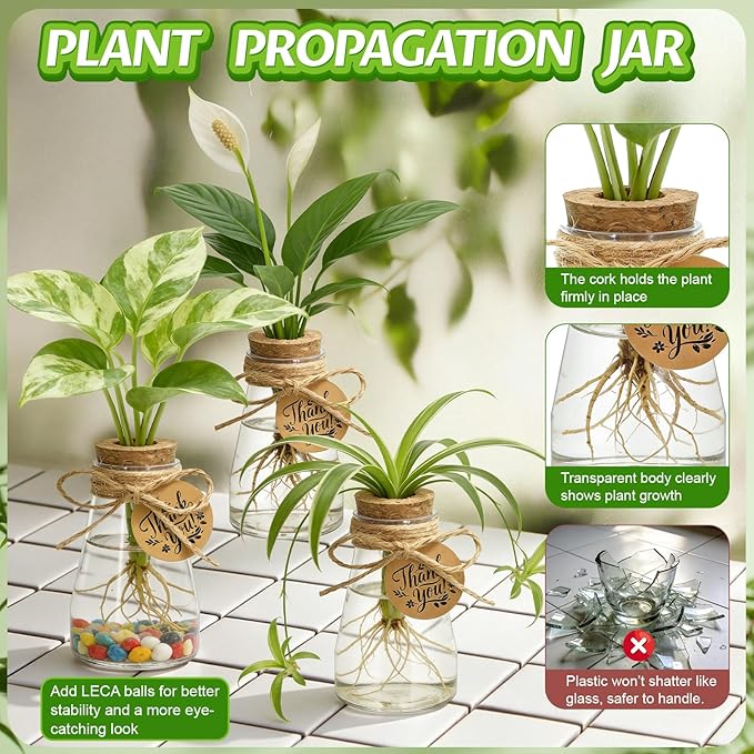 30 Pack Plant Propagation Stations, 3.35'' Plastic Propagation Jars Clear Hydroponic Small Vase Hanging Planter Tube with Cork Lid Tags for Plant Lovers Classroom Office Home Decor Women Garden Gifts