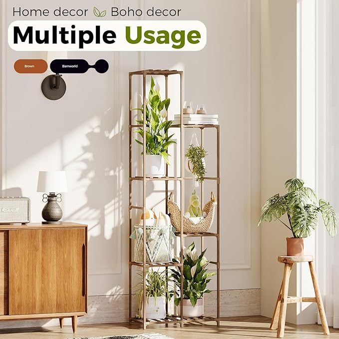 Bamworld Plant Stand Indoor Outdoor 7 Tier Tall Large Wood Plant Shelf Multi Tier Flower Stands Garden Shelves Wooden Plant Display Holder Rack for Living Room Corner