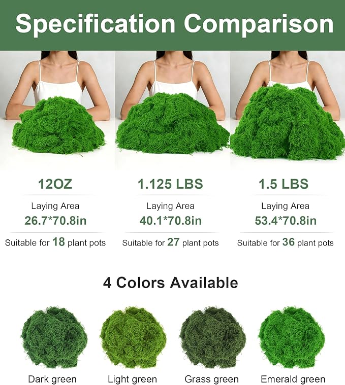 MGLIFEUL 1.5 LBS Artificial Fake Moss for Crafts Plants Indoor with Non-Stick Gloves and Tweezers，Preserved Green Plant Faux Craft Moss Musgo for Fairy Garden Outdoor Home Decorating Model Making