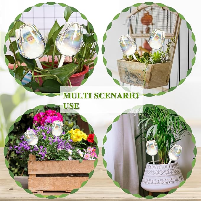 2Pcs Tulips Self Plant Watering Globes, Glass Self Watering Planter Insert, Automatic Plant Waterer Devices Indoor Outdoor (Transparent)