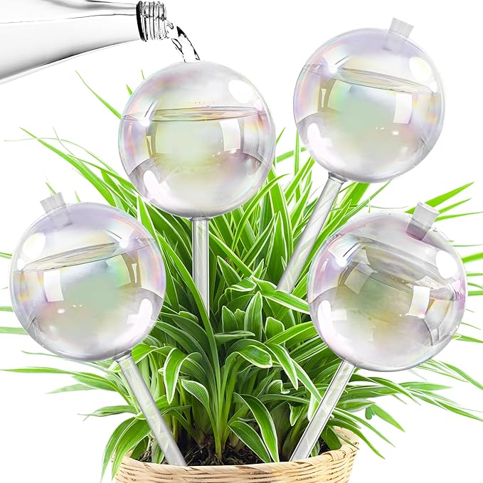17 oz Up 2 Weeks Extra Large Plant Watering Globes, Self Watering Planter Insert, Iridescent Glass Self Watering Globes, Vacation Plant Watering Devices, Automatic Watering Bulbs (Large 4-Pack)