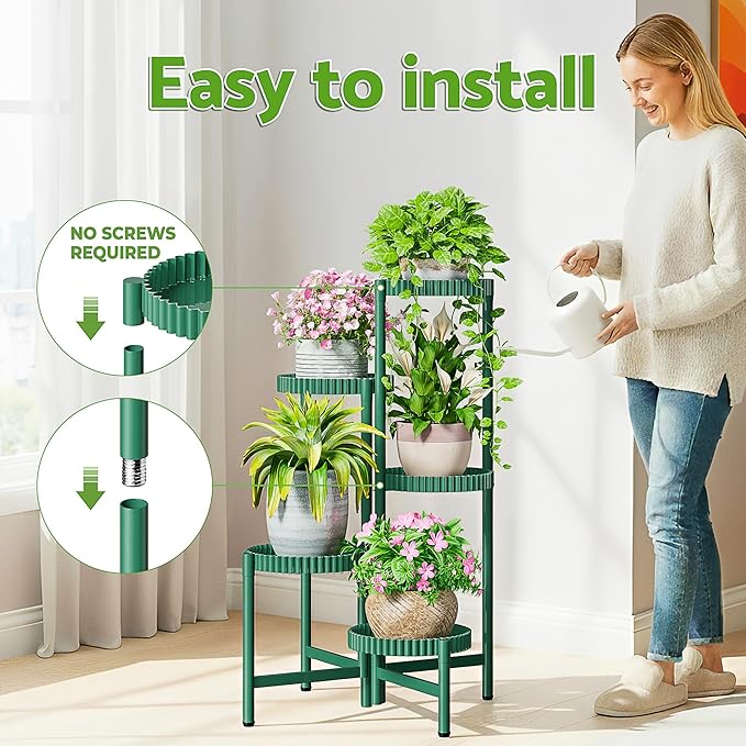 5 Tier Large Plant Stand Indoor, 7.9 Inch Wide Corner Tall Metal Plant Stands Outdoor for Multiple Plants, Folding Tiered Flower Display Holder Rack Shelf -GreenFloroma