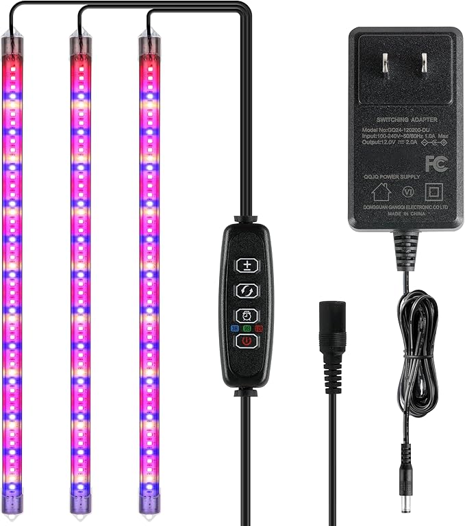 iPower 40W LED Plant Grow Light Strips Full Spectrum for Indoor Plants with Auto ON/Off 3/9/12H Timer, 10 Dimmable Levels 48 LEDs Per Tude, for Hydroponics Succulent, 3 Tubes, Mix