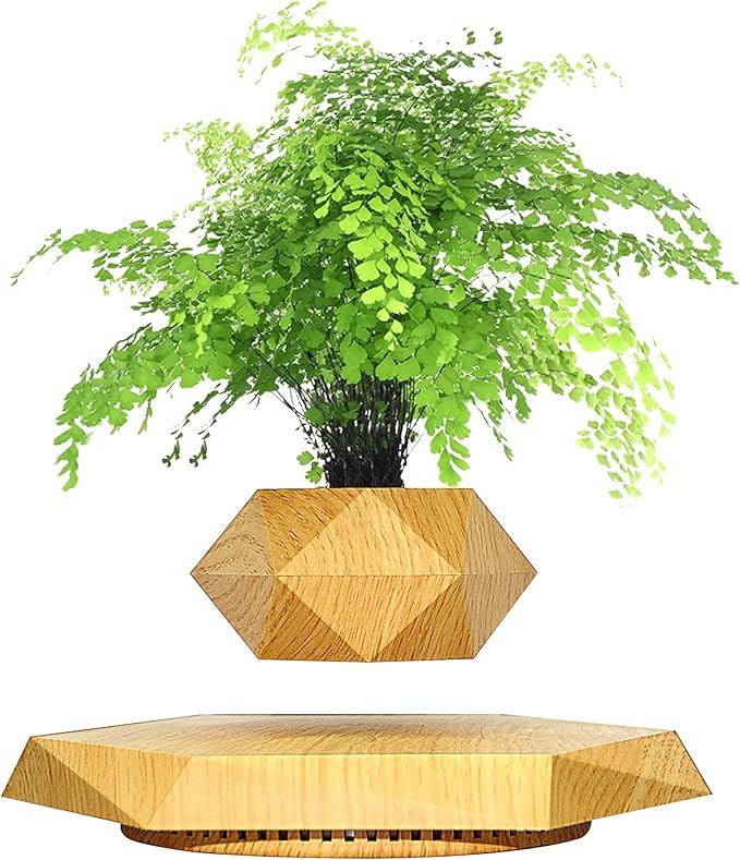 Levitating Plant Pot,Magnetic Floating Plant Pot for Small Plants,360°Rotating Levitating Desk Decor for Home & Office,Floating Pot Gift for Plant Lovers,Birthday, Christmas, New Year(Wood)