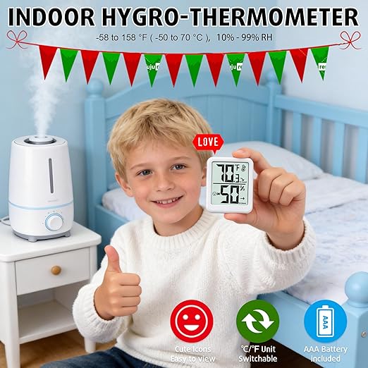 Room Thermometer Indoor Hygrometer Humidity Meter Gauge Digital Temperature and Humidity Sensor Monitor for Home Office House Pets Plants - AAA Battery Included