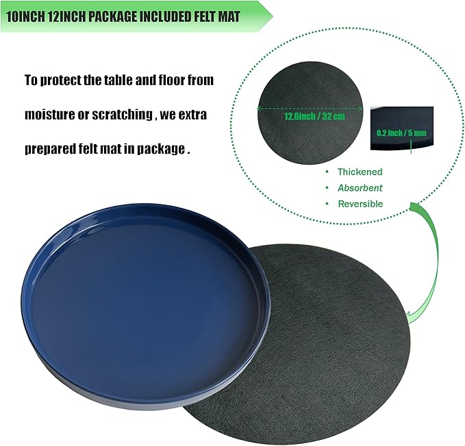 Yukfona Ceramic Plant Saucer Pot Tray 12 Inch, Planter Saucers 4 5 6 7 8 9 10 11 12 Inch for Indoors Outdoor, Durable Sturdy Flower Drainage Tray for Glazed Pots Base (12.5 Inch-Blue)
