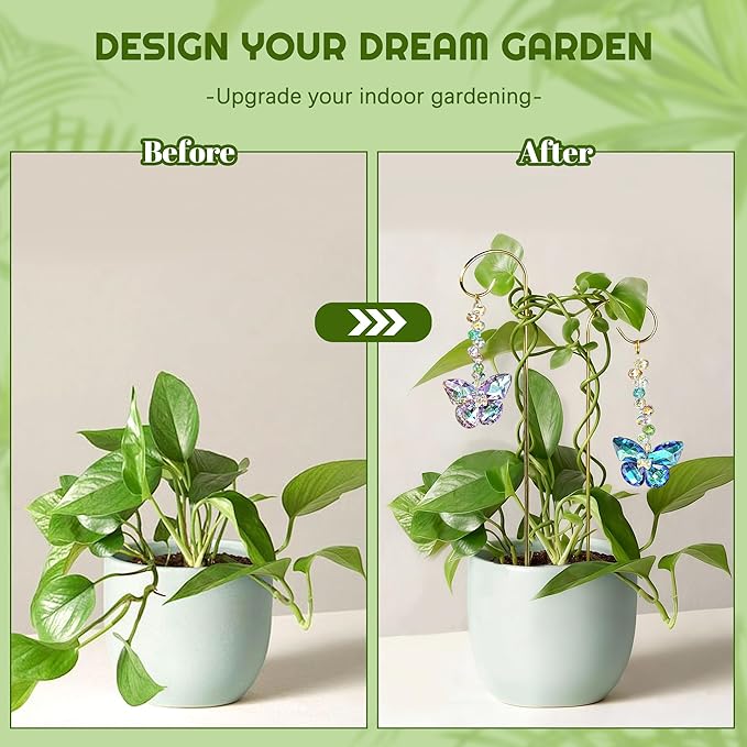 H&D HYALINE & DORA 6 Pack Colorful Butterfly Crystal Suncatcher Plant Stake Plant Stake with Golden Small Trellis Indoor Outdoor Garden Sun Catchers Decor