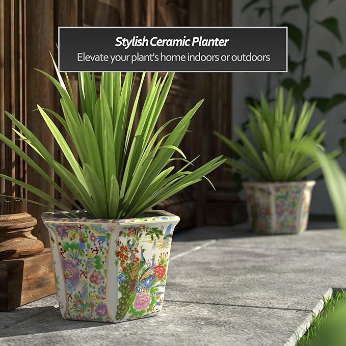 Red Lantern 12" Hexagonal Flower Pot - Satsuma Peacock