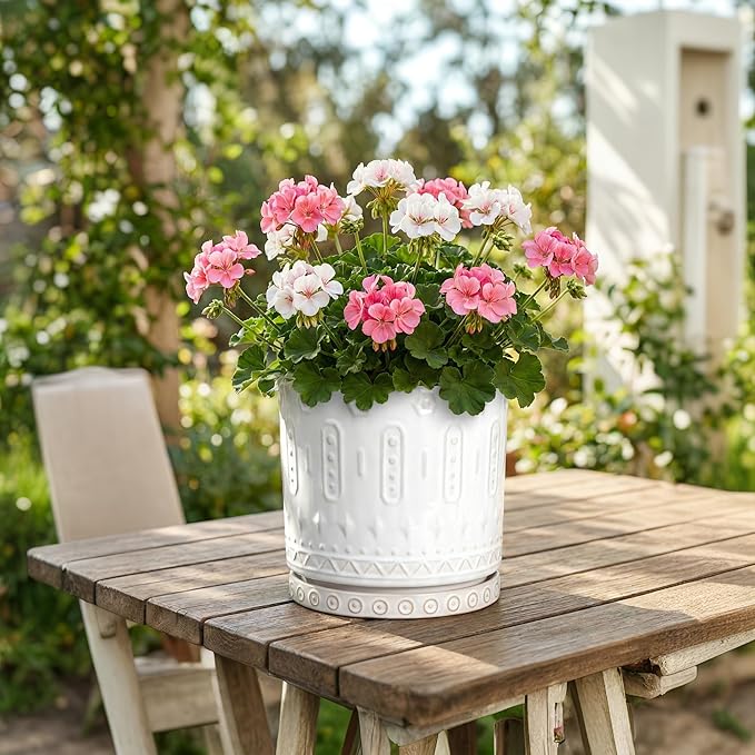 Eightpot 8 Inch Plant Pot, Ceramic Planter for Indoor Plants Outdoor, Round Planter with Drainage Hole and Tray, Boho Flower Pot, Decorative Pots for Plants, Home Decor, Plant Lover Gifts, White
