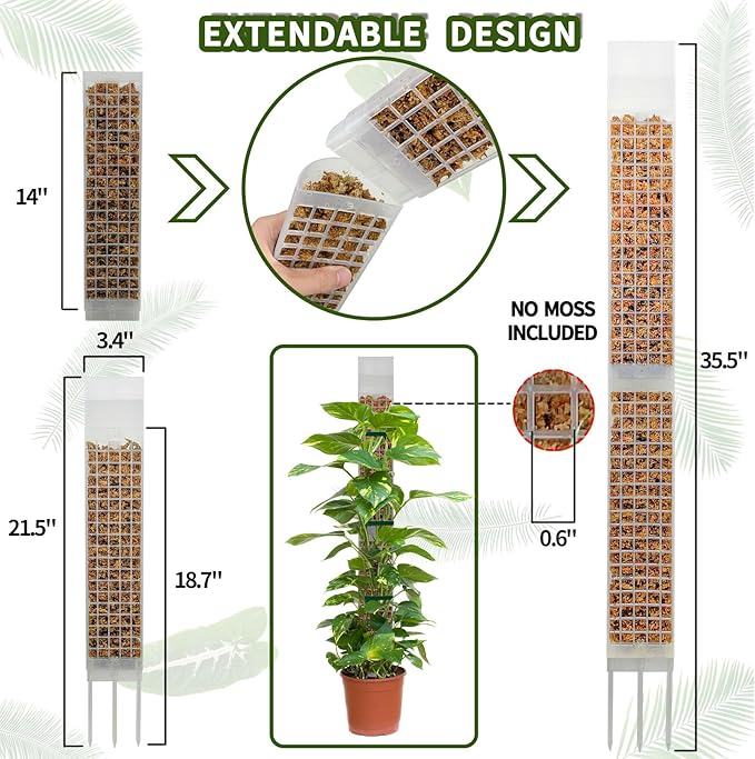 4PCS 18.7-Inch D-Shaped Self-Watering Moss Pole - Plastic Monstera Support for Indoor Climbing Plants. (2, White)