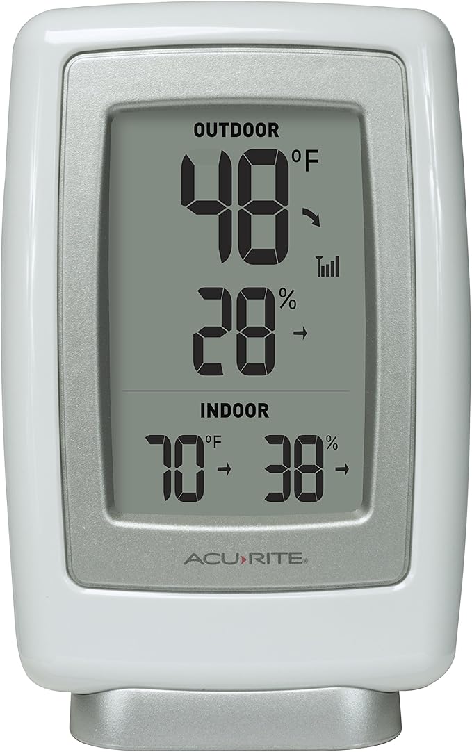 AcuRite 00611 Indoor Outdoor Thermometer with Wireless Temperature Sensor & Hygrometer White Small
