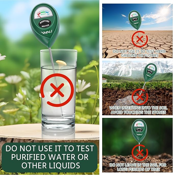 WNJ 2 Pack Soil Moisture Meter, Plant Water Monitor, Lawn Moisture Meter，Soil Hygrometer Sensor for Gardening, Farming, Indoor and Outdoor Plants