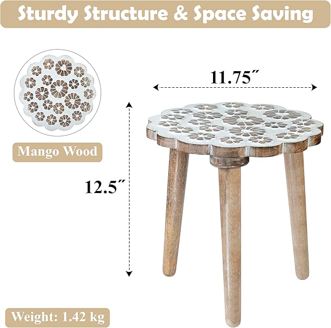Crocon Plant Stand, Round Side Table, Wood Stool for Plant, Modern Table, Plant Table, Indoor Plant Stand, Tall Plant Holder for Flower Pots, Coffee Table Home D�cor Wood Stool, 11.7 x 12.5 Inch