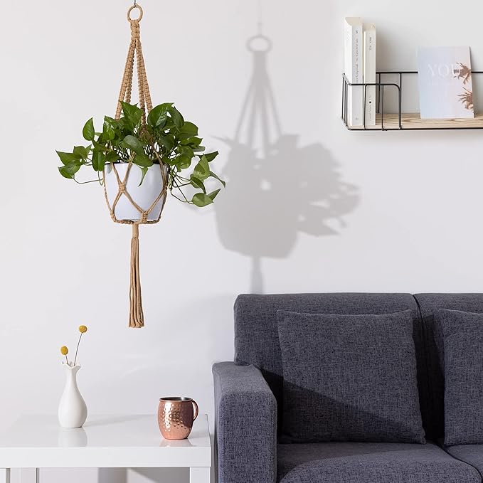Navaris Macrame Plant Hangers (Set of 5) - Macrame Plant Hanger Set Cotton Pot Holder for Hanging Plants Indoor Outdoor - Pack with 5