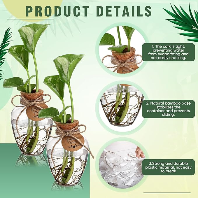 Baderke 24 Pack Big 10oz Plastic Plant Propagation Stations with Hole Lid Planter Vase Clear Propagation Jars with Thank You Tags for Plant Lover Gifts for Women Office Home Garden