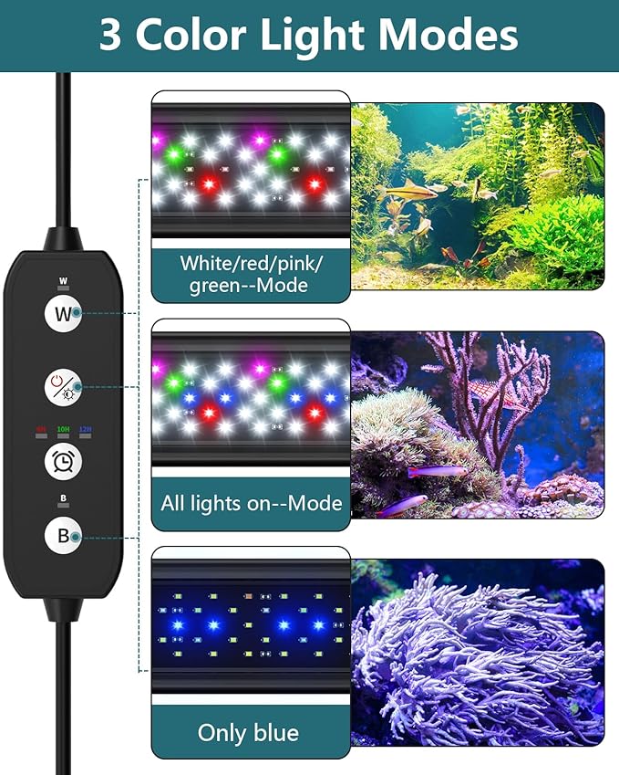 SEAOURA Led Aquarium Light for Plants-Full Spectrum Fish Tank Light with Timer Auto On/Off, 30-36 Inch, Adjustable Brightness, White Blue Red Green Pink LEDs with Extendable Brackets for Freshwater