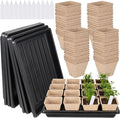 100 Pcs Square Nursery Pots with Drain Holes and 6 Pcs Plastic Plant Growing Trays and Plant Labels, Seed Starter Kit Propagation Tray Seed Starting Pots for Seedling Plant Growing