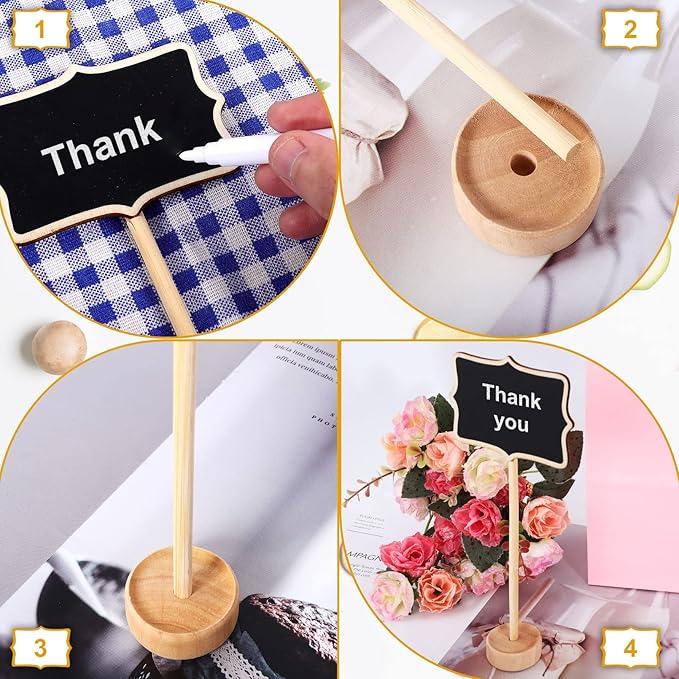 20Pcs Wood Mini Chalkboard Signs,Food Labels for Party Buffet,Food Tags with Stand,Blackboard Signs for Message Board Sign,Small Rectangle Chalkboards for Food Party Wedding Table Numbers Plants Event