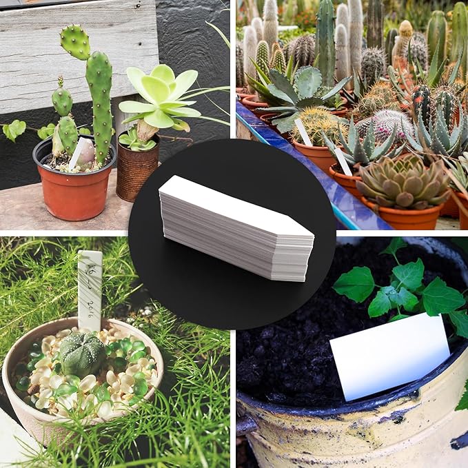 Quluxe 200 Pcs 4" Plastic Nursery Plant Labels Stakes Name Tags White Planting Sticks for Outdoor Garden