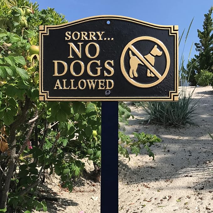 SmartSign “Sorry... No Dogs Allowed” GardenBoss Statement Plaque | 5.75" x 9.5" Aluminum Plaque with 18" Black Lawn Stake, Made in USA