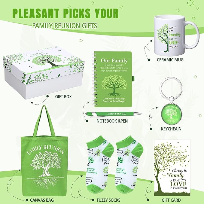 Pickmesh 8 Pcs Family Reunion Favors Set Family Reunion Gift Include Families Tree Canvas Tote Bag Spiral Notebook Pen Card 12 oz Mug Keychain Socks for Families Gathering Party Supplies