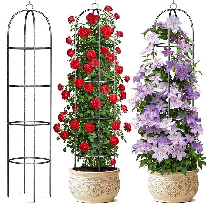 Metal Trellis for Climbing Plants Outdoor, 2026 Upgrade 100% Metal with Powder Coating, Rose, Flowers, Grape, Pea, Cucumber Tomato Cage - 6.3 FT Freestanding Plant Support