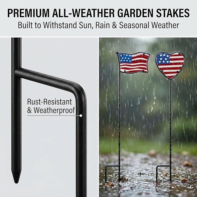 TZSSP Metal Flower Stakes,Floral Stake Decorative for Outdoor- Yard Art,2 Pack Flower Garden Stakes Decor for Lawn & Yard Ornament, Rust and Weather Resistant