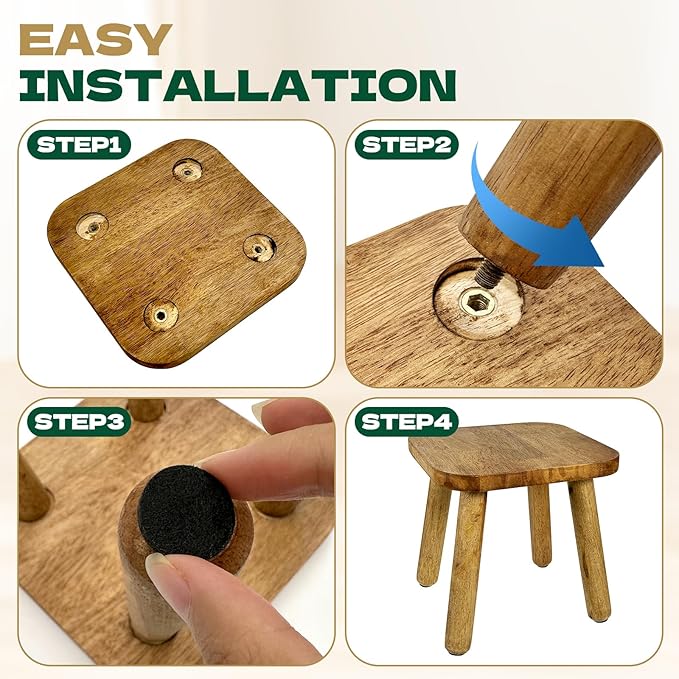 YEXEXINM 2 Pack Small Wooden Step Stools 9 Inch, Non-Slip One Step Stool Holds 300 lbs, Sturdy Bathroom Stool Plant Stand Square Footstool for Bedroom, Bathroom, Nursery, Easy Assembly