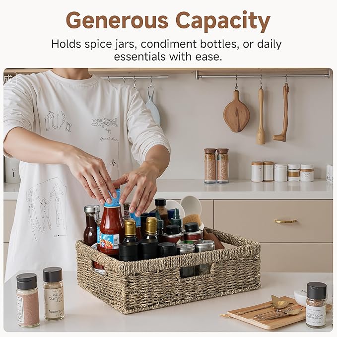 StorageWorks Pantry Baskets, Wicker Storage Baskets for Organizing, Shelves, Pantry Organizers and Storage, Seagrass, 15½"L x 11¾"W x 4 ¾"H