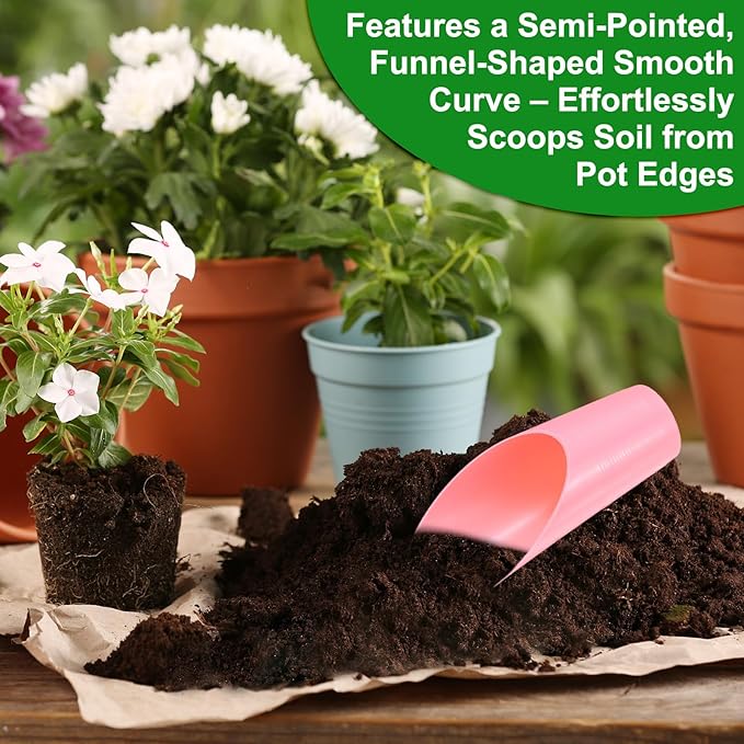 M METERXITY 18-Pack Bonsai Soil Scoops, Plastic Garden Soil Scoops Bucket Shovel Potting Scoopers for Transplanting/Flower Planting/Plant Succulent, Colorful Small Gardening Tools [Pink]