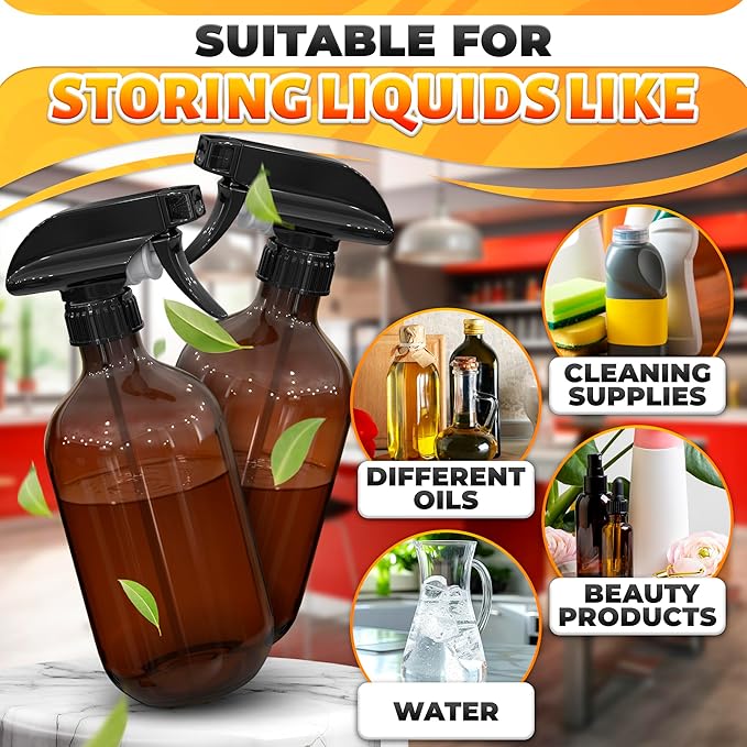 4 Pack Spray Nozzle for Bottles – Replace Broken Sprayers in Seconds with Spray Bottle Nozzle Replacement – Fits 8 Oz & 16 Oz Bottles, Trim-To-Fit Tube, Mist & Stream Modes, Secure Fit Trigger Sprayer