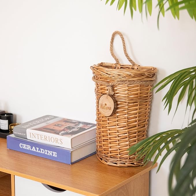 Woven Wicker Hanging Basket Door Hanging Basket Wall Decorations for Home Garden Farmhouse (original)