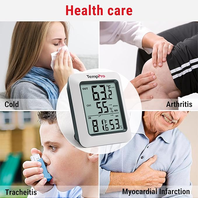 TempPro TP60-2 Digital Hygrometer Indoor Outdoor Thermometer Wireless Temperature and Humidity Gauge Monitor Room Thermometer with 500ft/150m Range Humidity Meter (Previously ThermoPro)