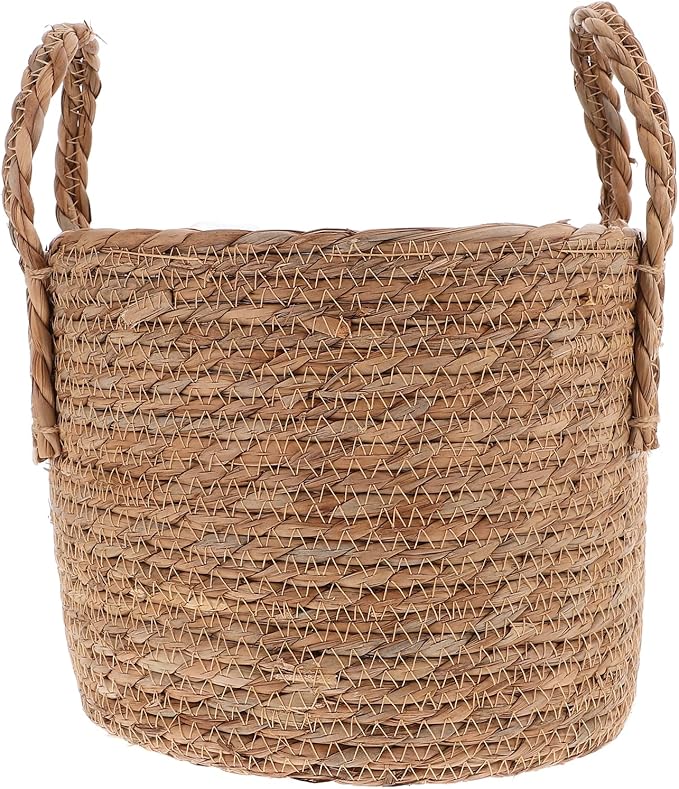 Seagrass Basket Planters Flower Pots with Plastic Liner, Plant Containers Storage Holder Wicker Rattan Vase with Handle