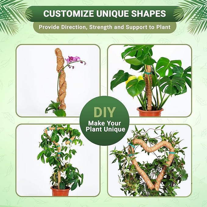 Bendable Moss Pole 48 Inch for Monstera & Climbing Plants – Pack of 2 Coco Coir Moss Poles for Indoor Plant Support, Trellis Pole for Pothos, Philodendron, Tall Plant Stakes for Home Gardeners