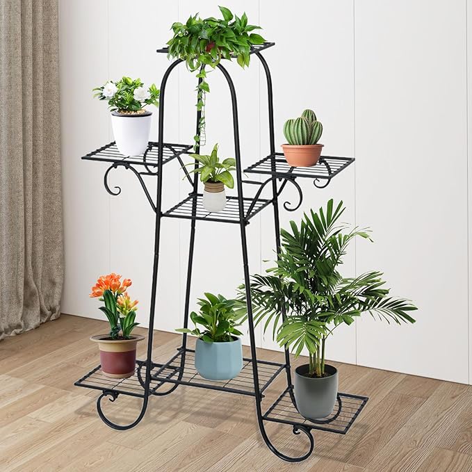 Metal Plant Stand Indoor & Outdoor Wrought Iron Plant Stands Flower Pot Holder Shelf for Multi Plants, Flower Holder Racks for Patio Garden, Living Room, Corner Balcony (7 Tier)